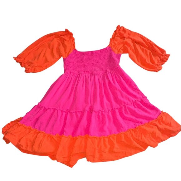 Main Strip Color Block Ruffle Dress-Pink/Orange-Large-GUC - Picture 7 of 7